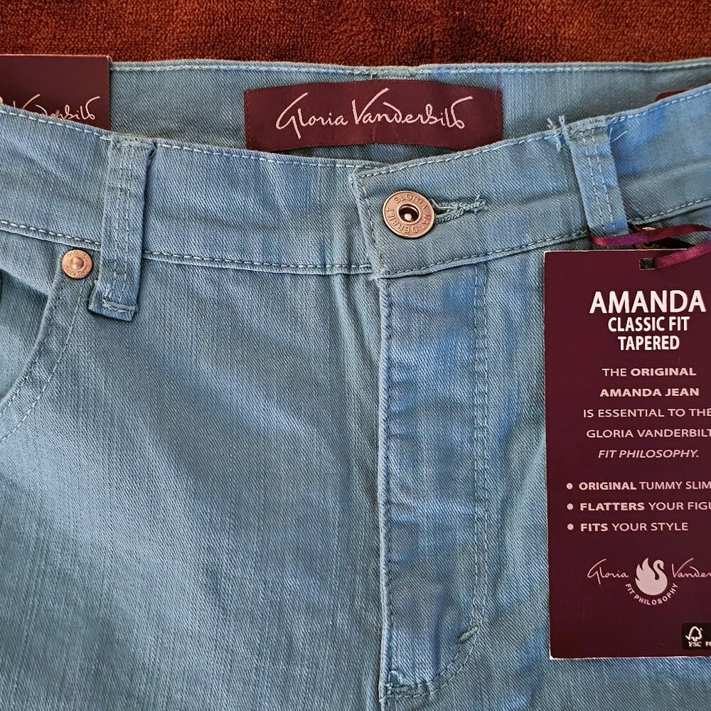 NWT Womens Gloria Vanderbilt Amanda Classic Fit Tapered Teal Blue Rhinestone Sz6